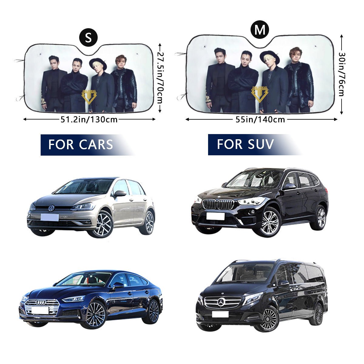 BINGBANG Sun Shade - Windshield Cover - KPop Themed - Great gift! Car Window Shield - Windshield Protector - Beyond The Shoppe