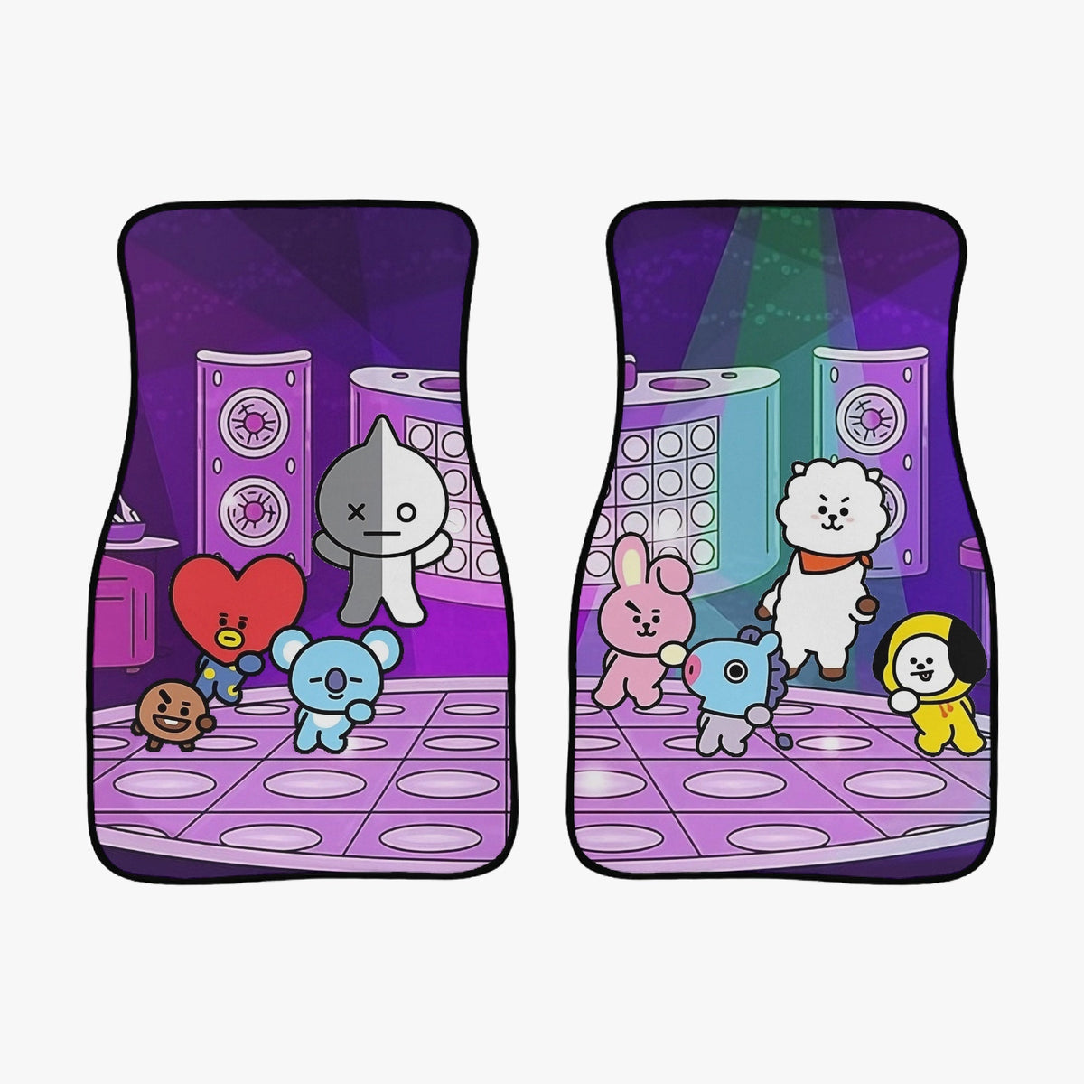 BT21 in the Disco Car Mats - Set of 2 front mats - BTS Car Accessories - Kpop car mats - BTS Car Mats - Beyond The Shoppe