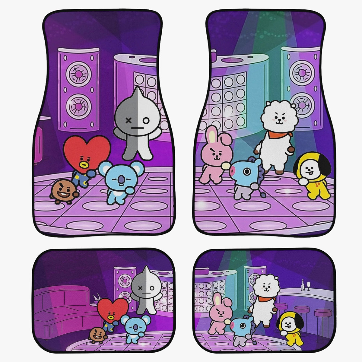 BT21 in the Disco Car Mats - Set of 2 fronts or 4 (2 front/2 back) - BTS Car Accessories - Kpop car mats - BTS Car Mats (Set of 4) - Beyond The Shoppe