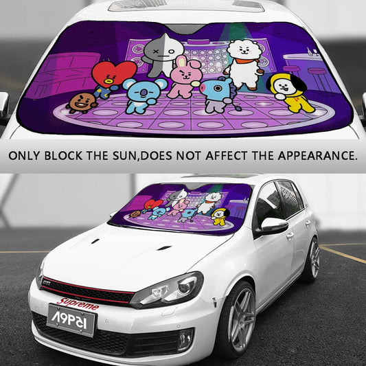 BT21 In The Disco Car Sun Shade - BTS Car Windshield Sun Shade Gift for Bangtan Fan, Army Car Sunshade BTS - K - Pop Inspired Car Accessories - Beyond The Shoppe