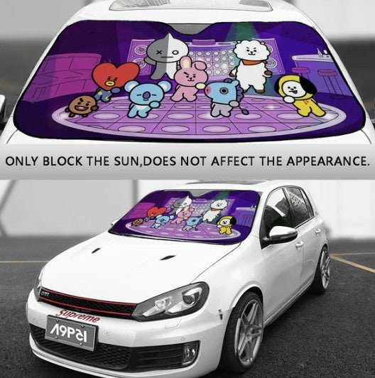 BT21 In The Disco Car Sun Shade - BTS Car Windshield Sun Shade Gift for Bangtan Fan, Army Car Sunshade BTS - K - Pop Inspired Car Accessories - Beyond The Shoppe
