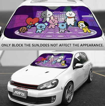 BT21 In The Disco Car Sun Shade - BTS Car Windshield Sun Shade Gift for Bangtan Fan, Army Car Sunshade BTS - K - Pop Inspired Car Accessories - Beyond The Shoppe