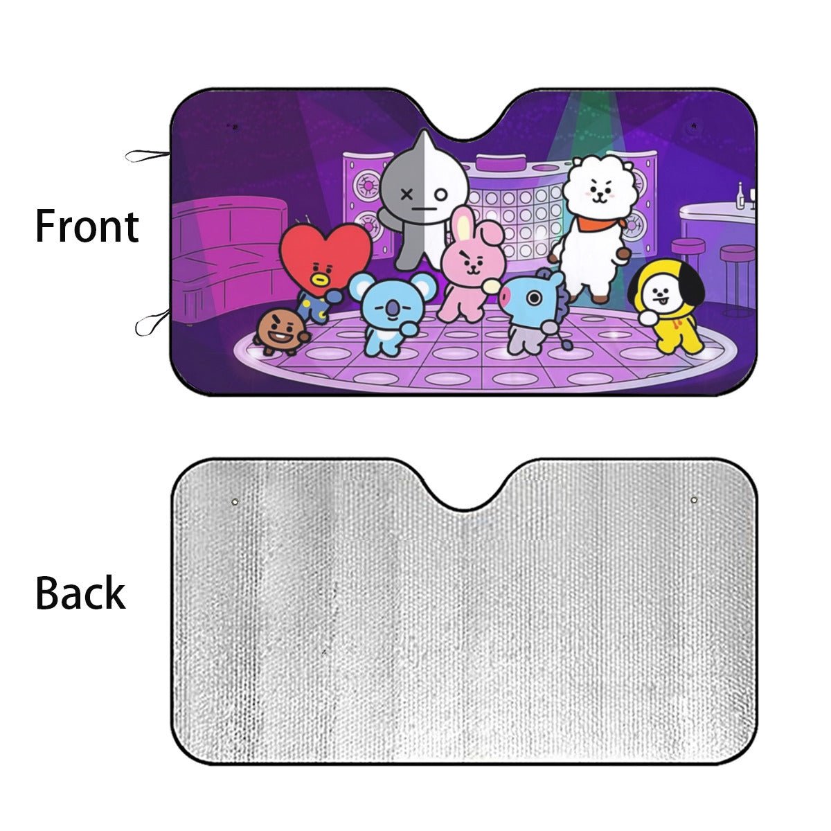 BT21 In The Disco Car Sun Shade - BTS Car Windshield Sun Shade Gift for Bangtan Fan, Army Car Sunshade BTS - K - Pop Inspired Car Accessories - Beyond The Shoppe