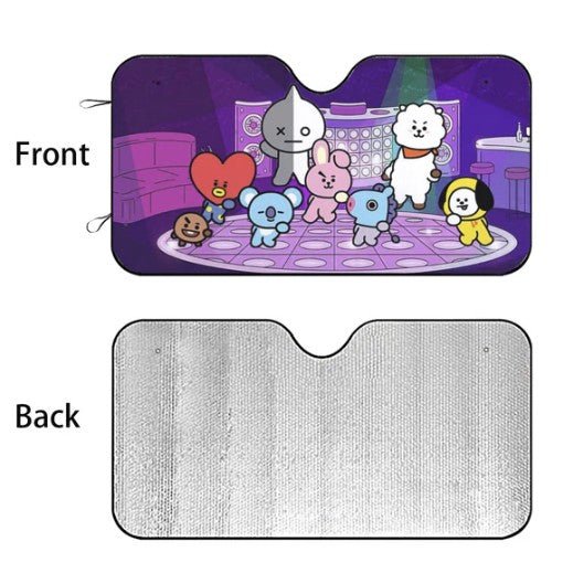 BT21 In The Disco Car Sun Shade - BTS Car Windshield Sun Shade Gift for Bangtan Fan, Army Car Sunshade BTS - K - Pop Inspired Car Accessories - Beyond The Shoppe