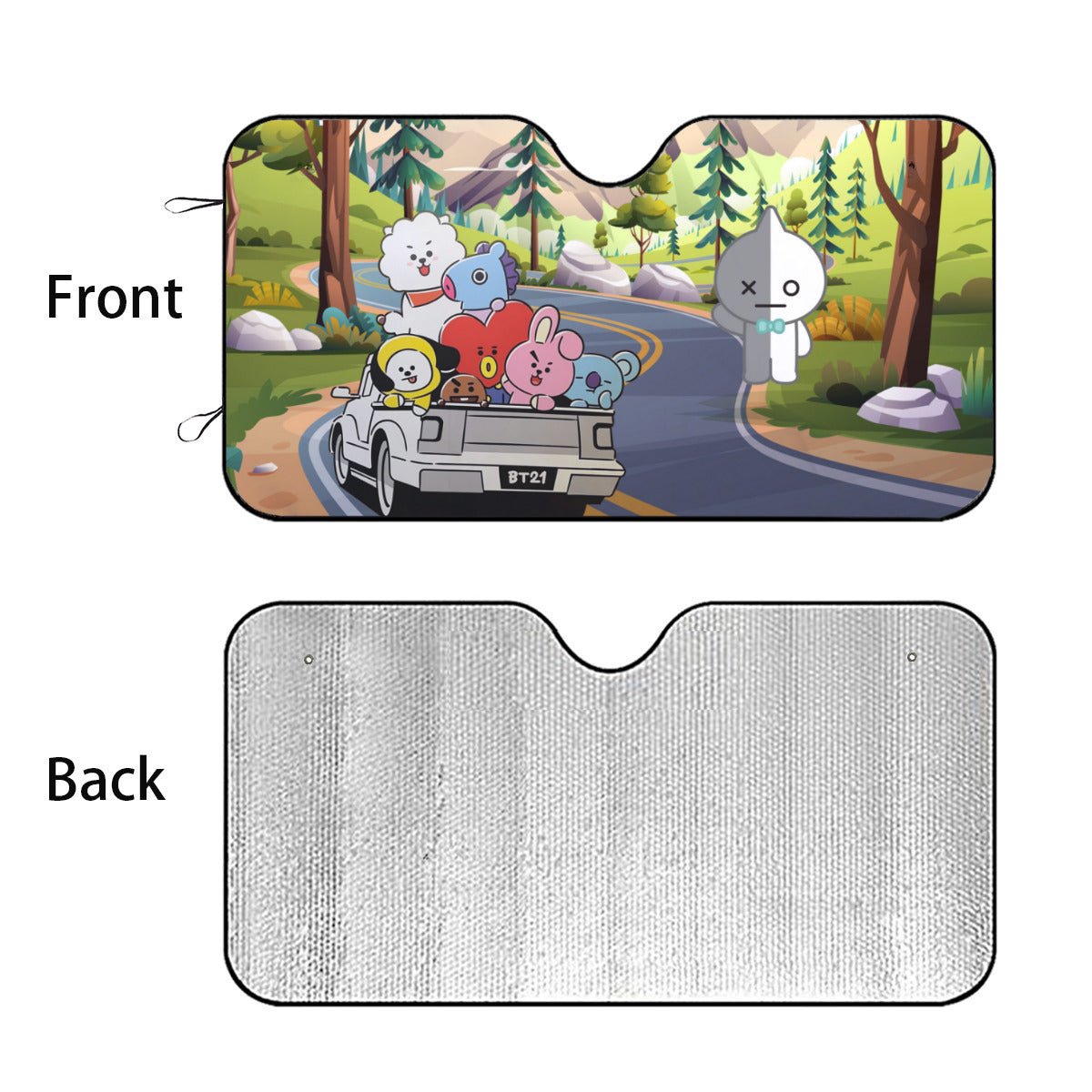 BT21 On The Road! Car Sun Shade - BT21 Car Sun Shade - Windshield Cover Visor - Gift for Bangtan Fan, Army Car Sunshade BTS - Beyond The Shoppe