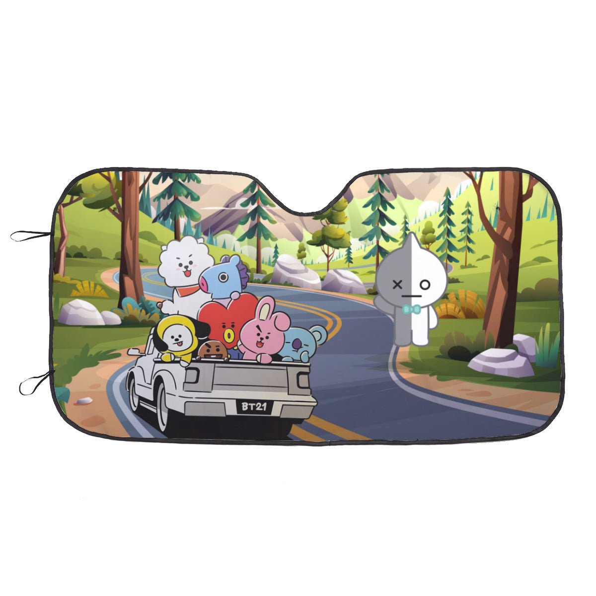BT21 On The Road! Car Sun Shade - BT21 Car Sun Shade - Windshield Cover Visor - Gift for Bangtan Fan, Army Car Sunshade BTS - Beyond The Shoppe