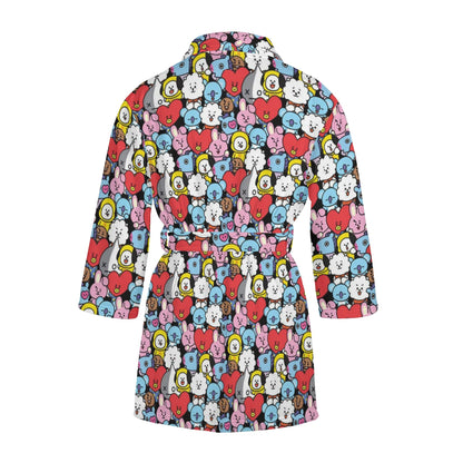 BT21 Pattern Women's Bathrobe - BTS Black BT21 character pattern design - BTS Robe - Beyond The Shoppe