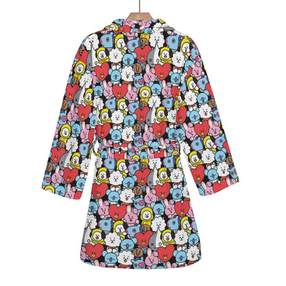 BT21 Pattern Women's Bathrobe - BTS Black BT21 character pattern design - BTS Robe - Beyond The Shoppe