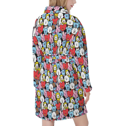 BT21 Pattern Women's Bathrobe - BTS Black BT21 character pattern design - BTS Robe - Beyond The Shoppe