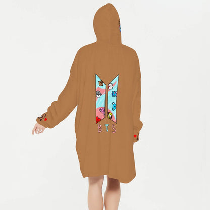BT21 Shooky Snug Hoodie Oversized - BTS Suga Snung Hoodie Oversized - BTS Agust D Wearable Blanket Fleece Hoodie - Beyond The Shoppe