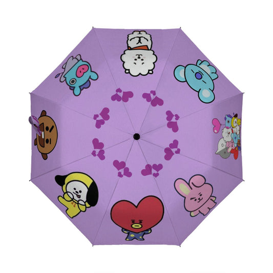 BT21 Umbrella purple Automatic opening umbrella - Kpop for rainy weather and protection from weather - Beyond The Shoppe