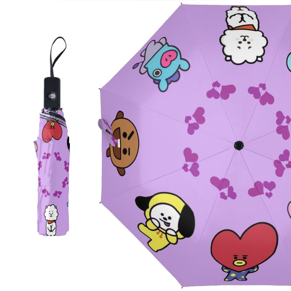 BT21 Umbrella purple Automatic opening umbrella - Kpop for rainy weather and protection from weather - Beyond The Shoppe