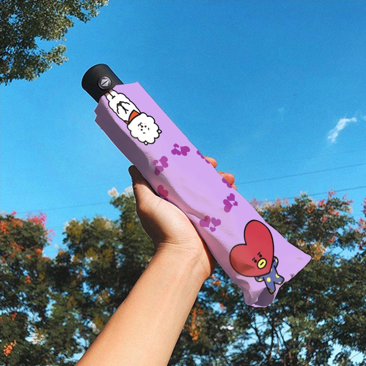 BT21 Umbrella purple Automatic opening umbrella - Kpop for rainy weather and protection from weather - Beyond The Shoppe