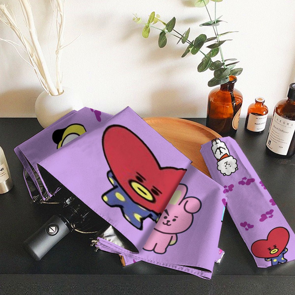BT21 Umbrella purple Automatic opening umbrella - Kpop for rainy weather and protection from weather - Beyond The Shoppe