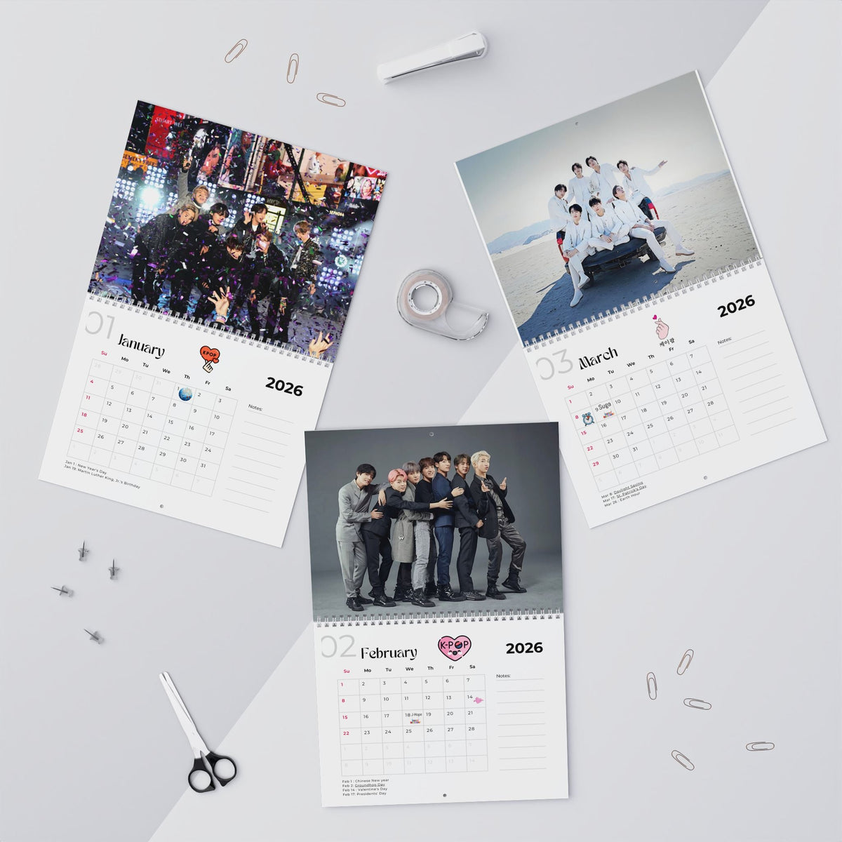 BTS 2026 Wall Calendar Monthly Planner KPop Gift - Beyond The Shoppe