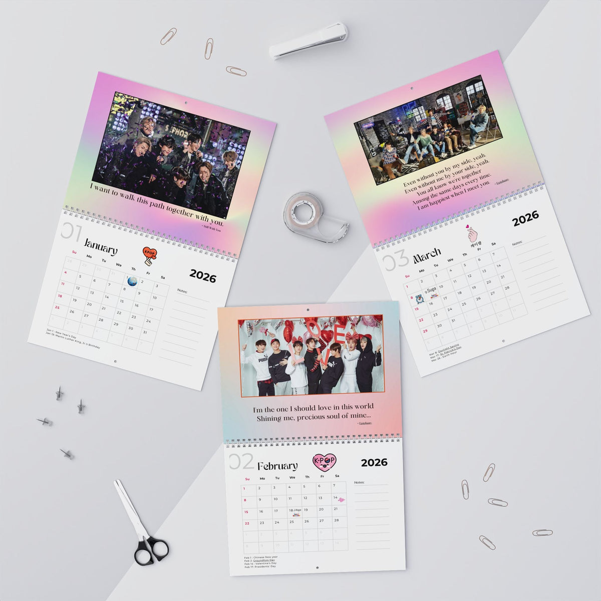 BTS 2026 Wall Calendar with Meaningful Lyrics Monthly Planner KPop Gift - Beyond The Shoppe