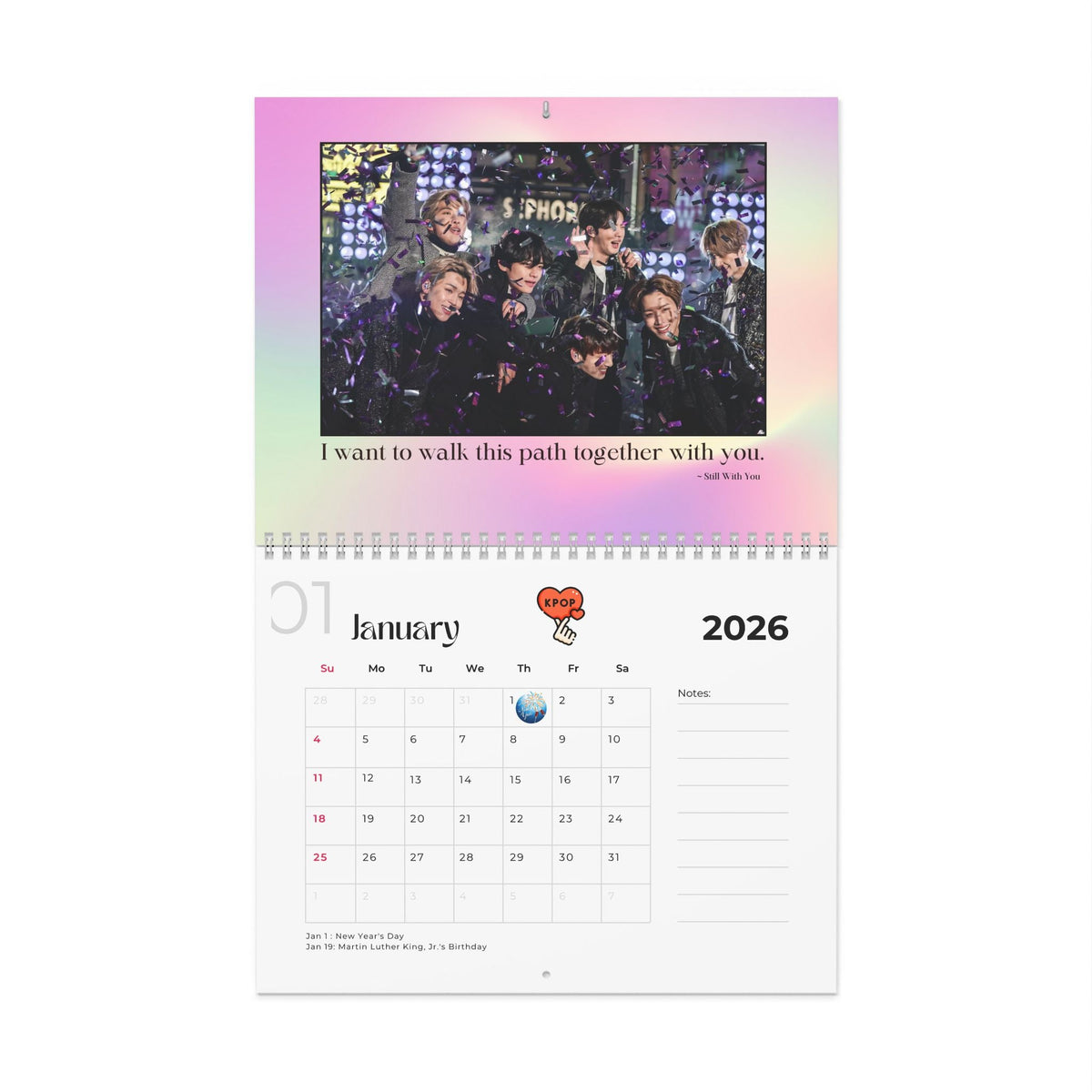 BTS 2026 Wall Calendar with Meaningful Lyrics Monthly Planner KPop Gift - Beyond The Shoppe