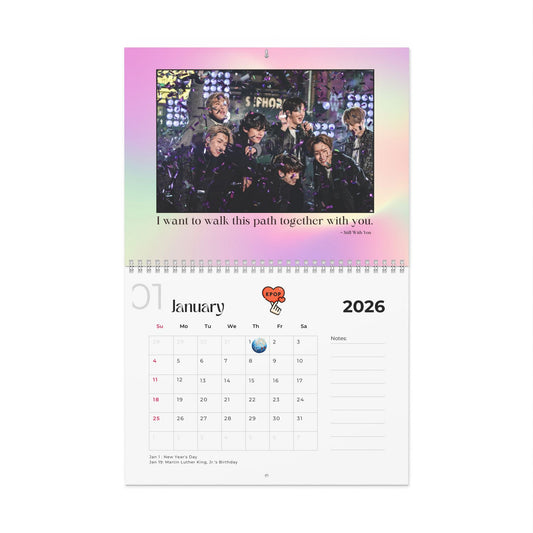 BTS 2026 Wall Calendar with Meaningful Lyrics Monthly Planner KPop Gift - Beyond The Shoppe