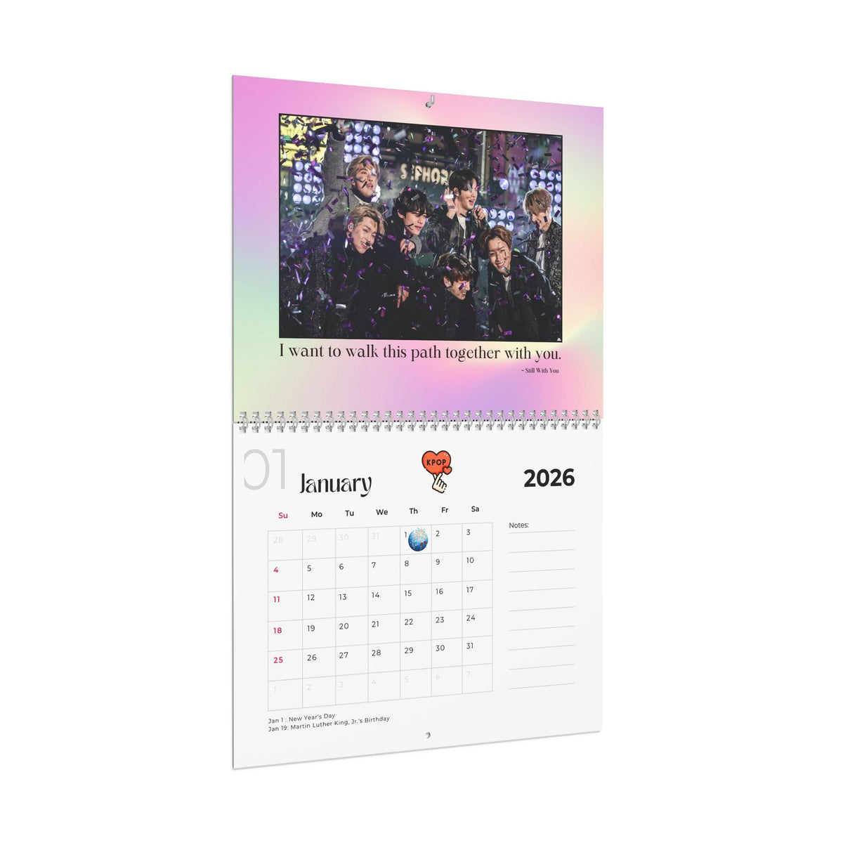BTS 2026 Wall Calendar with Meaningful Lyrics Monthly Planner KPop Gift - Beyond The Shoppe