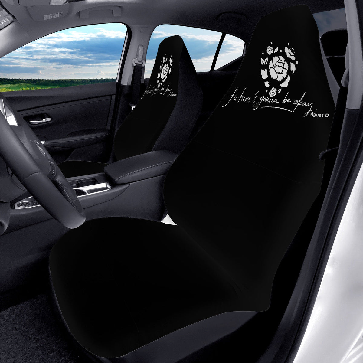 BTS Agust D - Suga Car Seat Microfiber Covers - Future's gonna be okay - Set of 2 - BTS car seat covers - Bangtan car accessories ARMY - Beyond The Shoppe