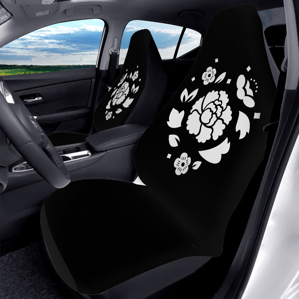 BTS Agust D - Suga Car Seat Microfiber Covers - Set of 2 - Lotus Flower - BTS car seat covers - bangtan army car accessories - ARMY - Beyond The Shoppe