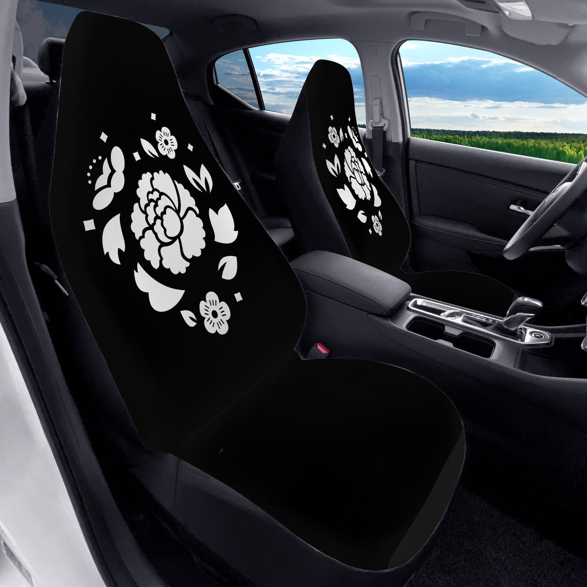 BTS Agust D - Suga Car Seat Microfiber Covers - Set of 2 - Lotus Flower - BTS car seat covers - bangtan army car accessories - ARMY - Beyond The Shoppe