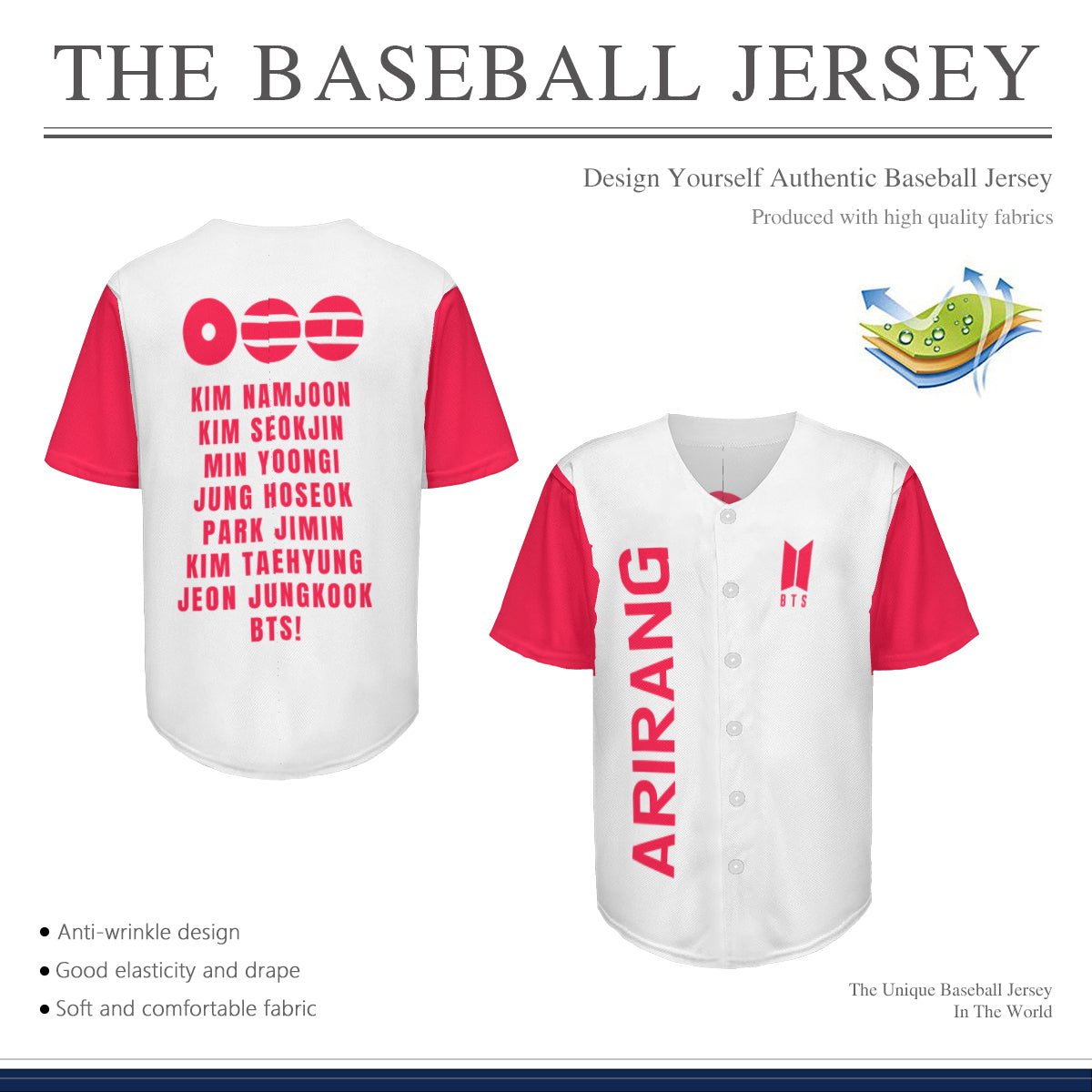 BTS ARIRANG WORLD TOUR Breathable Adult Baseball Jersey - White - Beyond The Shoppe