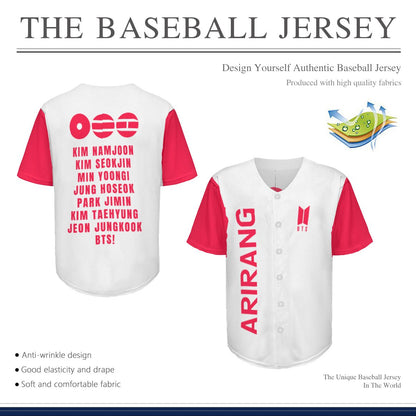 BTS ARIRANG WORLD TOUR Breathable Adult Baseball Jersey - White - Beyond The Shoppe