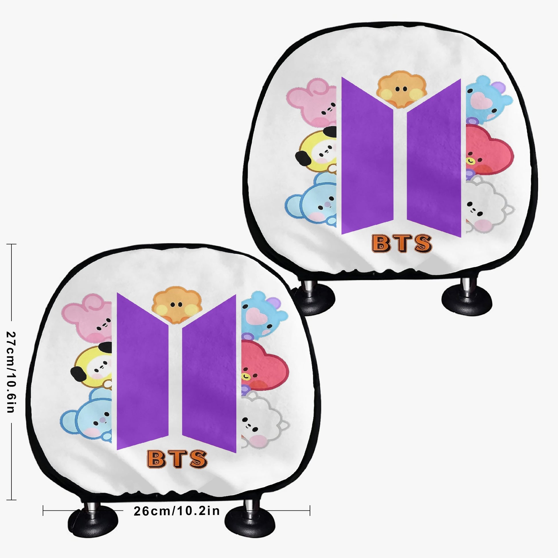 BTS - Baby BT21 Characters & Logo Car Headrest Covers - 2Pcs - Beyond The Shoppe