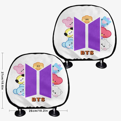 BTS - Baby BT21 Characters & Logo Car Headrest Covers - 2Pcs - Beyond The Shoppe