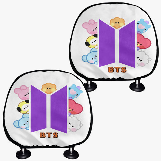 BTS - Baby BT21 Characters & Logo Car Headrest Covers - 2Pcs - Beyond The Shoppe