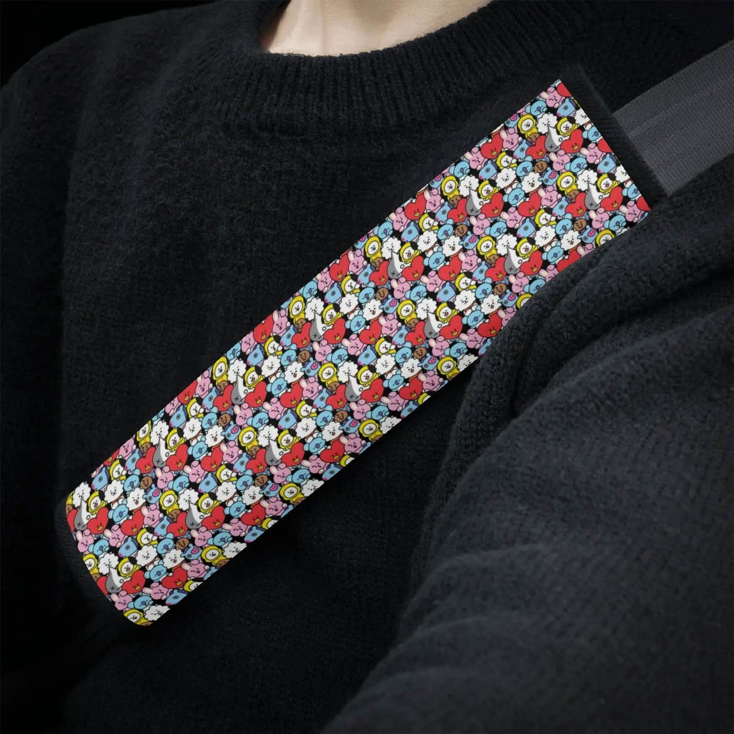 BTS Black BT21 Pattern Car Seat Belt Cover - Choose 1 pc or 2 pc/set - Car accessories and decorations - Beyond The Shoppe