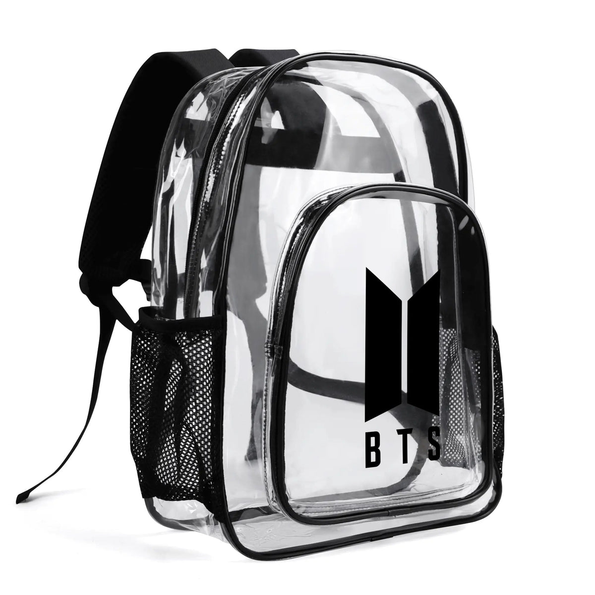BTS Black Logo Clear Backpack 17 Inch PVC Transparent Bookbag - Beyond The Shoppe
