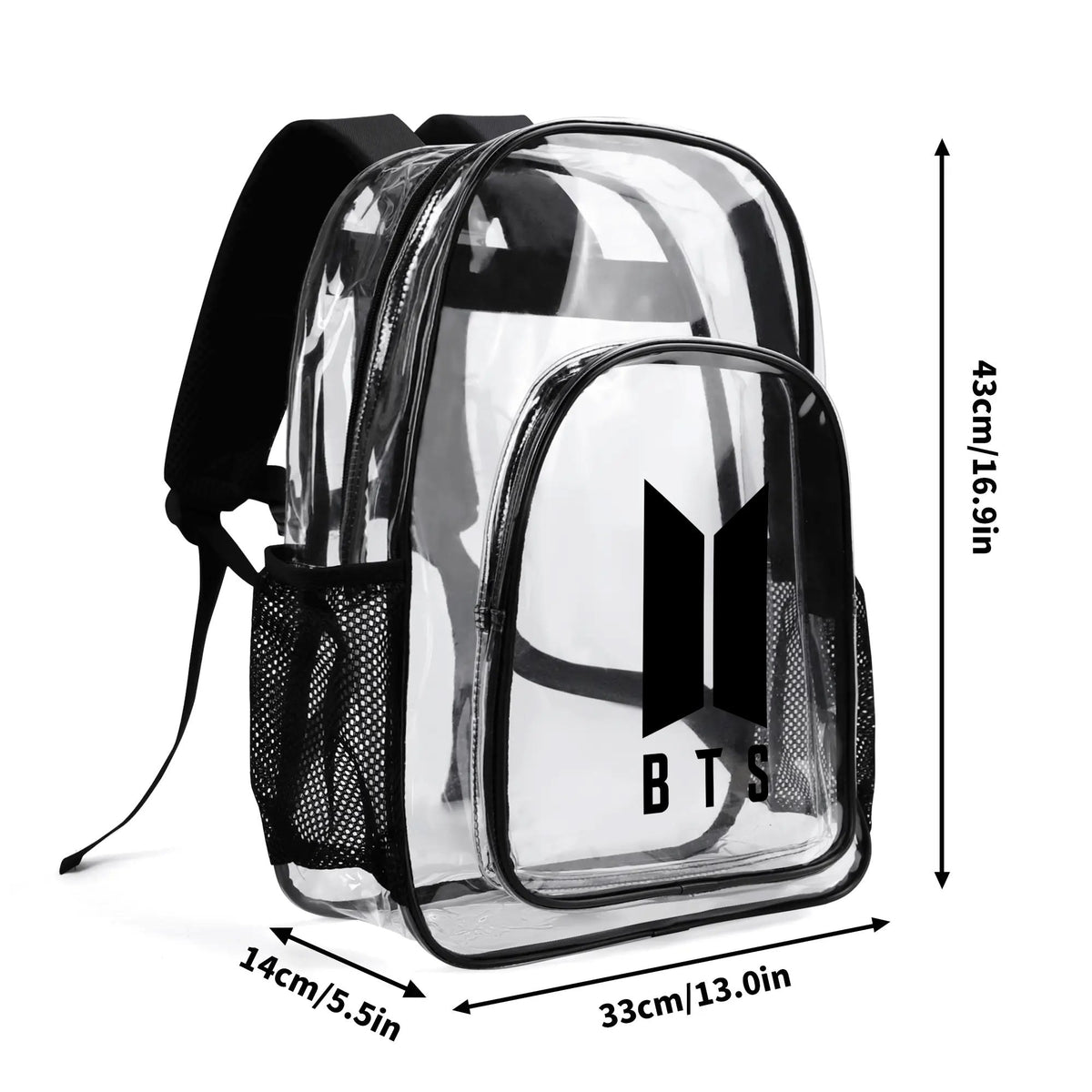 BTS Black Logo Clear Backpack 17 Inch PVC Transparent Bookbag - Beyond The Shoppe