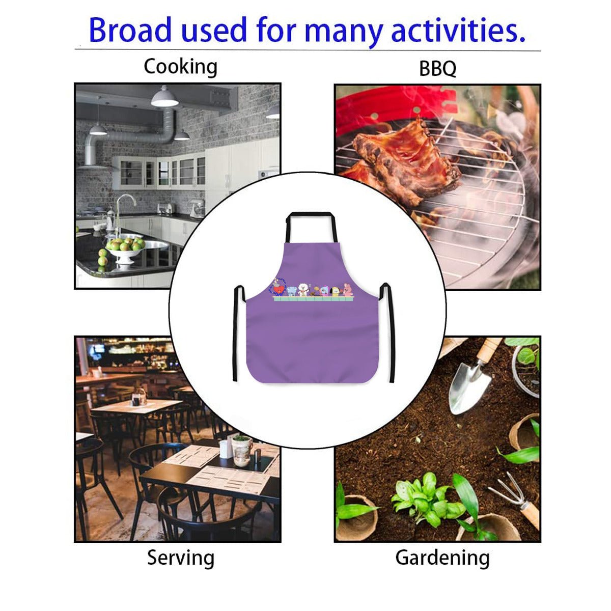 BTS BT21 Adjustable Purple Apron - Great for chefs, bakers and home cooks! Great gift for K - Pop lover! - Beyond The Shoppe
