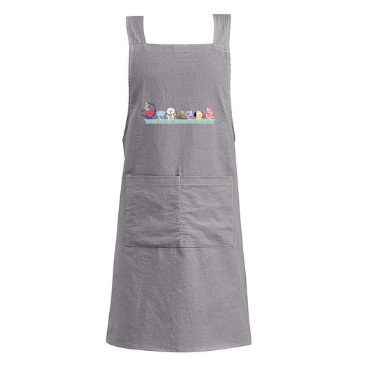 BTS BT21 Adult's Apron - Korean literary style - 2 colors! Cotton Linen - Great for up & coming chefs! - Beyond The Shoppe
