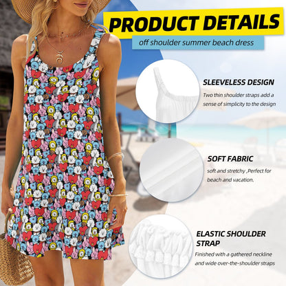BTS BT21 All - Over Print Women's Sleeveless Cami Dress - Beach Dress - Lounge Dress - Beyond The Shoppe