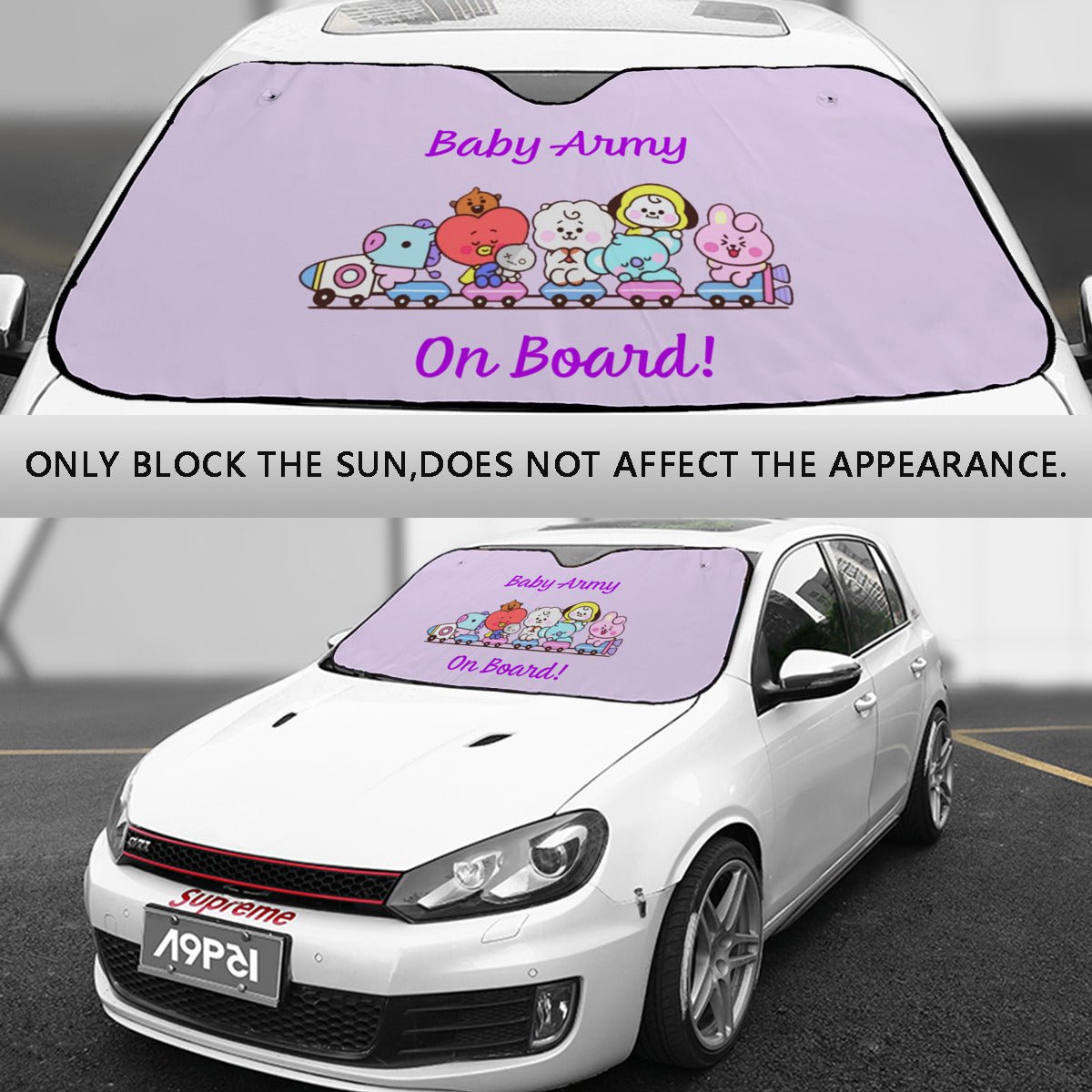 BTS BT21 Baby Army On Board! Windshield Sun Shade - Car sun visor - Car sun blocker - Windshield heat shield - Auto sunshade - Beyond The Shoppe