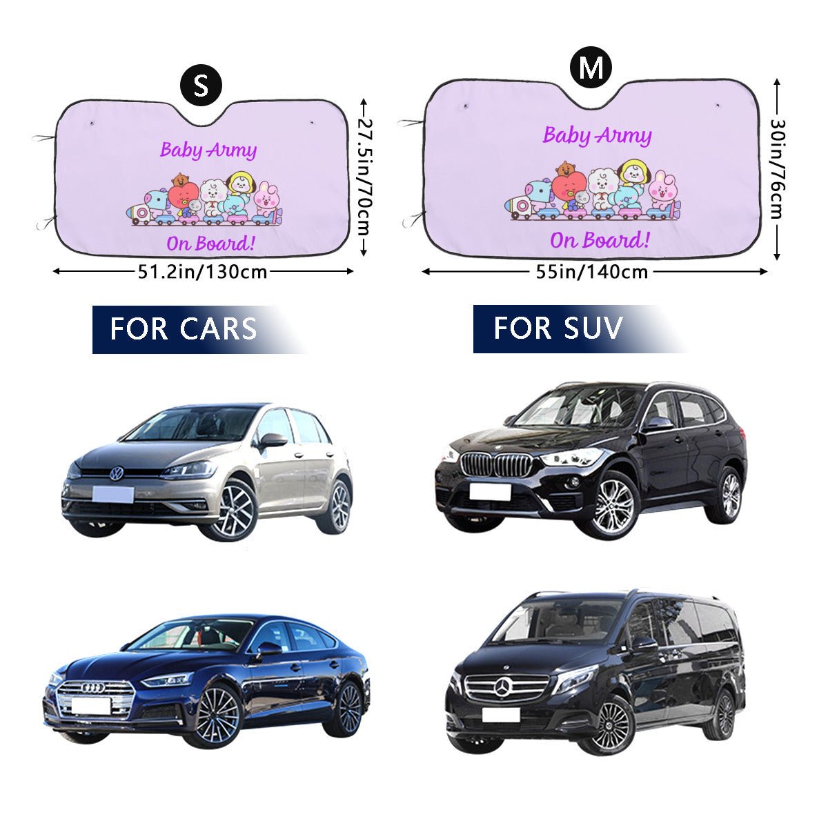 BTS BT21 Baby Army On Board! Windshield Sun Shade - Car sun visor - Car sun blocker - Windshield heat shield - Auto sunshade - Beyond The Shoppe