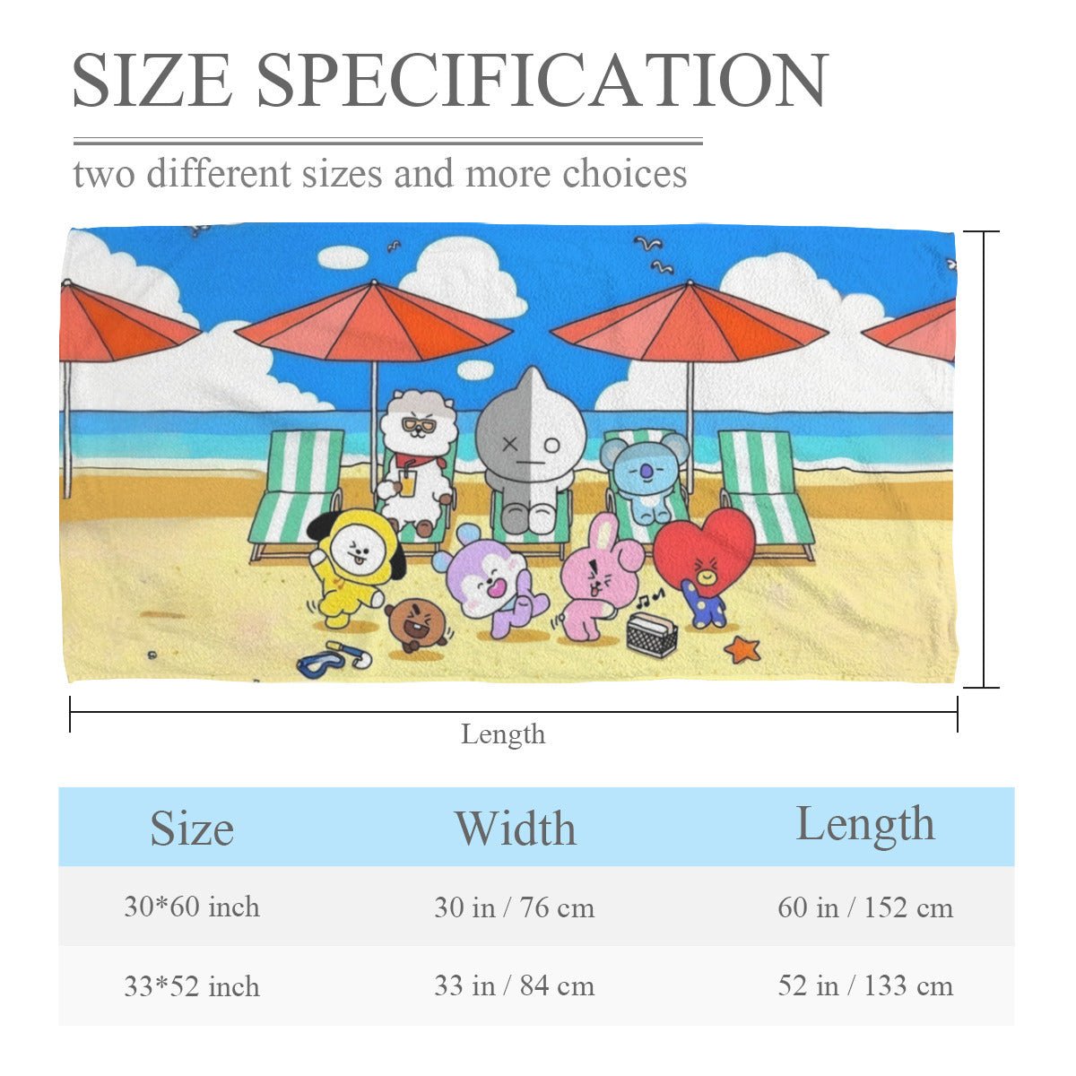 BTS BT21 Beach Fun Beach towel - Pool Towel - Oversized bath towel - Beyond The Shoppe