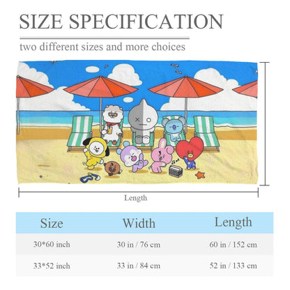 BTS BT21 Beach Fun Beach towel - Pool Towel - Oversized bath towel - Beyond The Shoppe