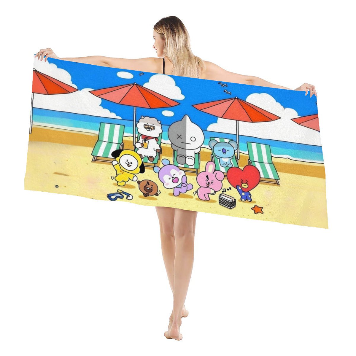 BTS BT21 Beach Fun Beach towel - Pool Towel - Oversized bath towel - Beyond The Shoppe