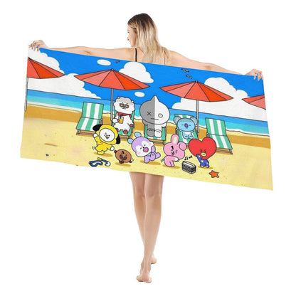 BTS BT21 Beach Fun Beach towel - Pool Towel - Oversized bath towel - Beyond The Shoppe