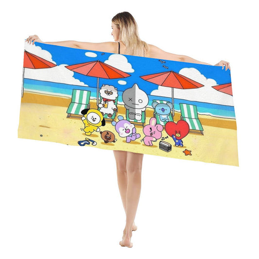 BTS BT21 Beach Fun Beach towel - Pool Towel - Oversized bath towel - Beyond The Shoppe