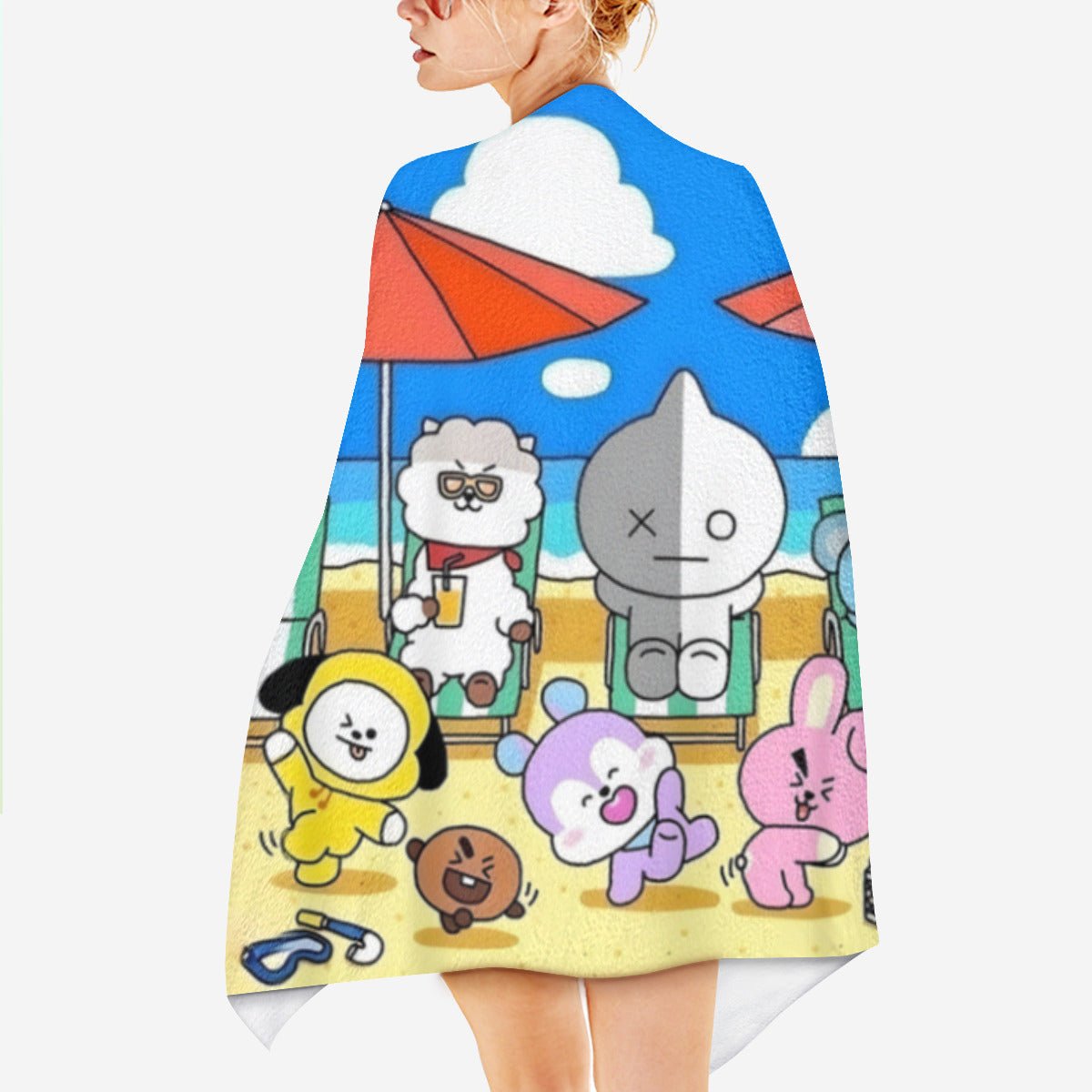 BTS BT21 Beach Fun Beach towel - Pool Towel - Oversized bath towel - Beyond The Shoppe