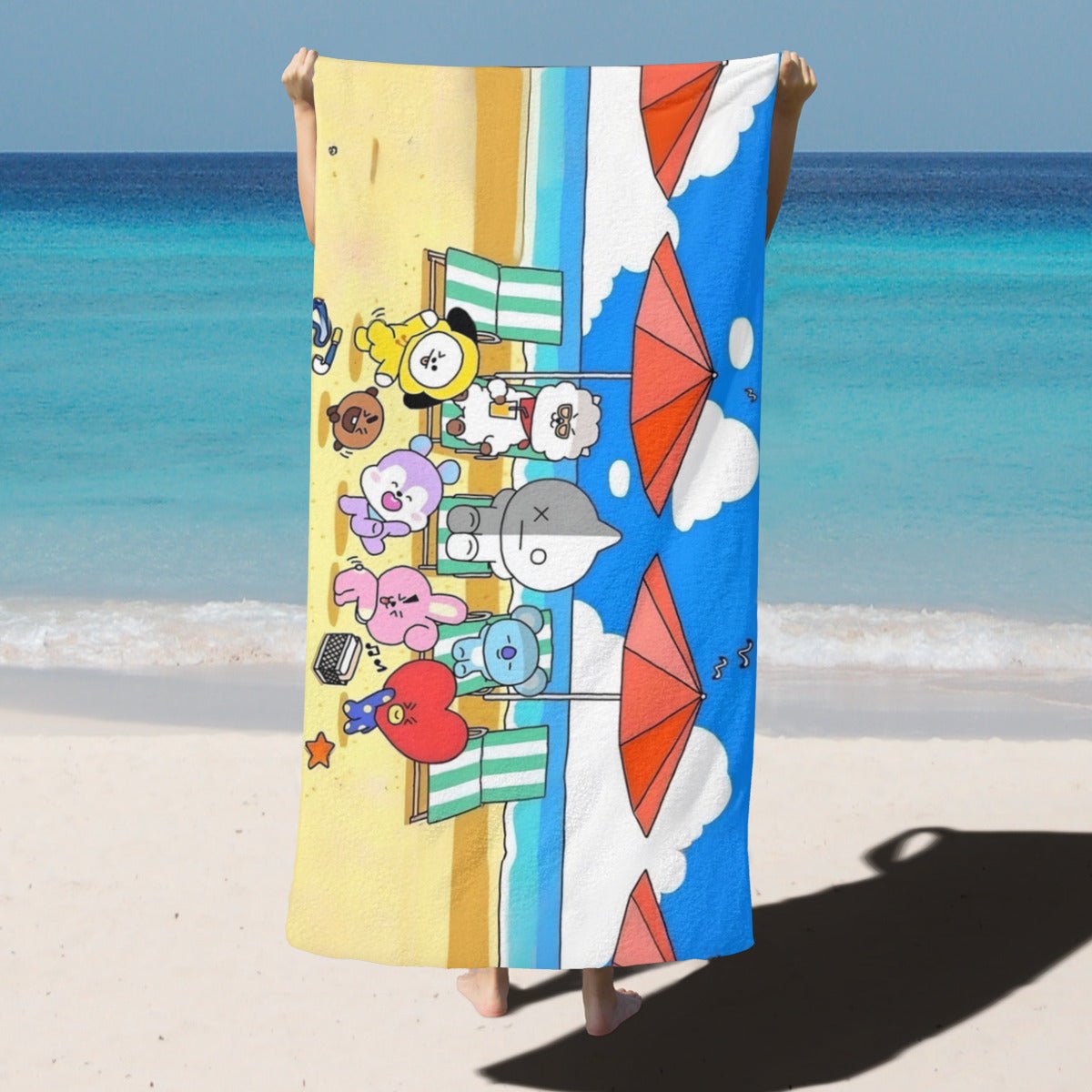 BTS BT21 Beach Fun Beach towel - Pool Towel - Oversized bath towel - Beyond The Shoppe