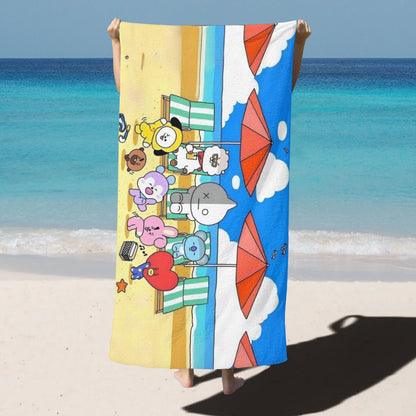 BTS BT21 Beach Fun Beach towel - Pool Towel - Oversized bath towel - Beyond The Shoppe