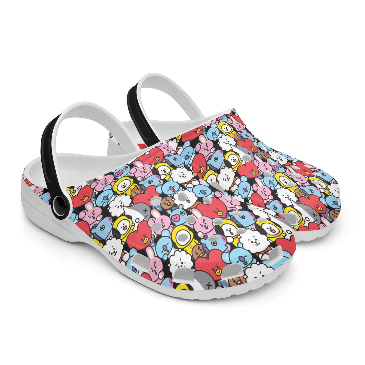 BTS BT21 Black Designed Women & Men Sizes - Unisex Crocs - Clogs - Slip On Shoes - Beyond The Shoppe