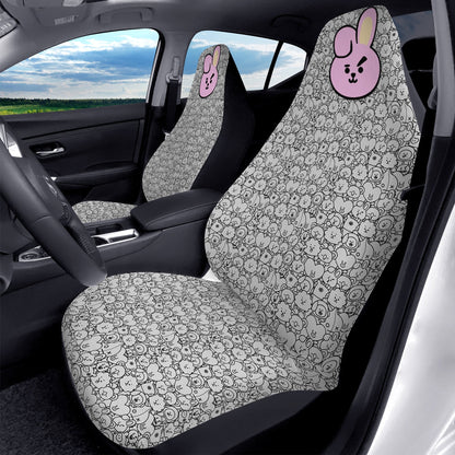 BTS BT21 Black & White Cooky Microfiber Car Seat Covers - Set of 2 - BTS car seat cover - bangtan army car accessories - bts car - bts fan - Beyond The Shoppe