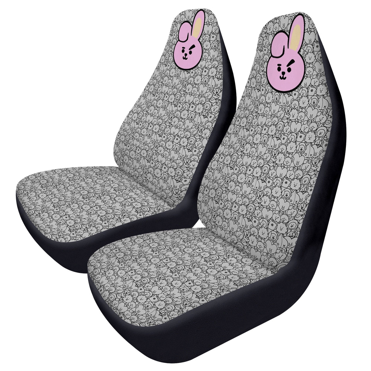 BTS BT21 Black & White Cooky Microfiber Car Seat Covers - Set of 2 - BTS car seat cover - bangtan army car accessories - bts car - bts fan - Beyond The Shoppe